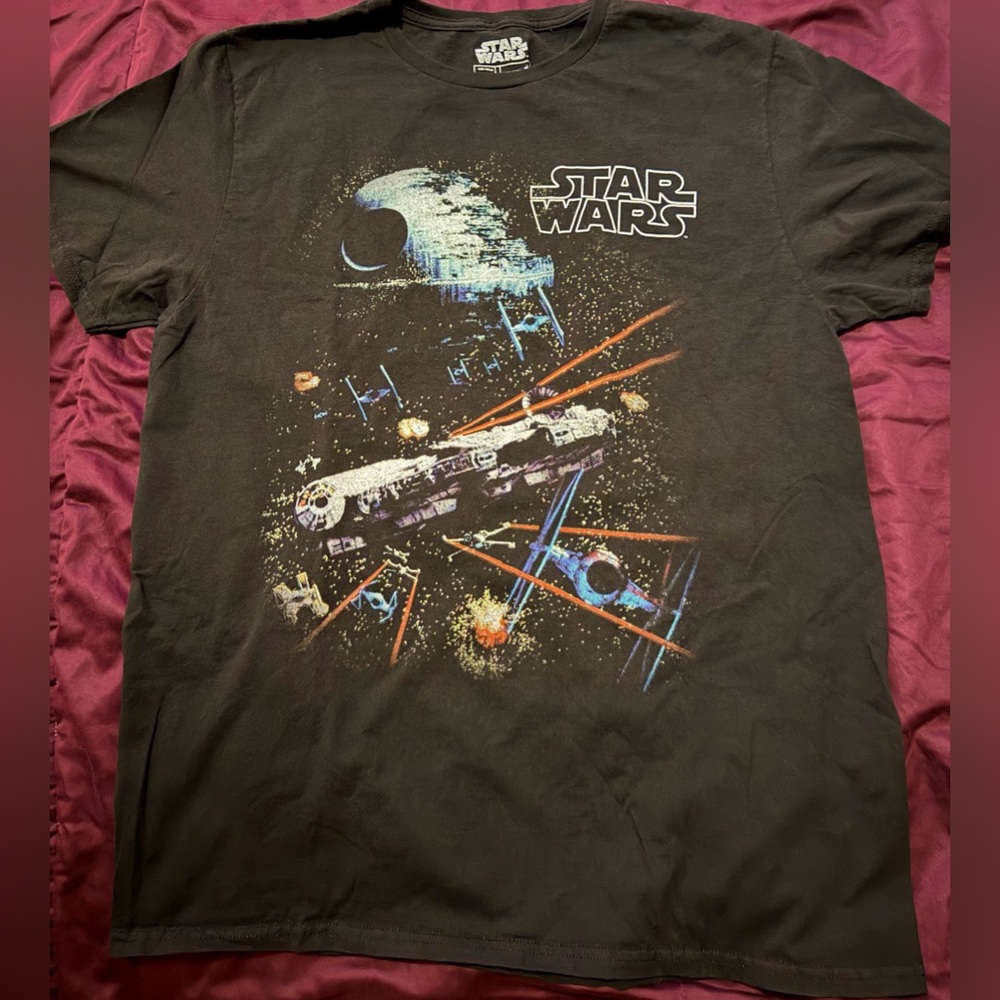 Star Wars Black Graphic Tee with Multicolor Space Battle Print
